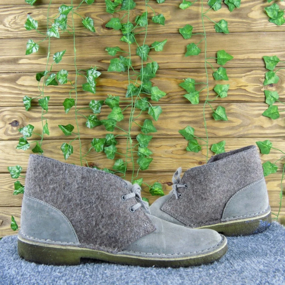 Clarks Originals Men 7.5 Gray Suede Wool Desert Boots Casual‎ Comfort